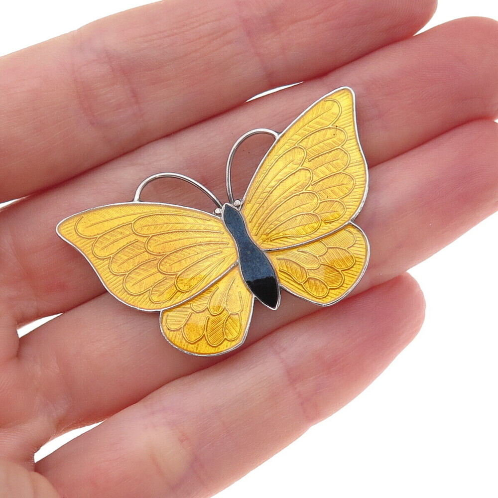 Volmer Bahner 925 Sterling Silver Vintage Denmark Enamel Butterfly Pin Brooch